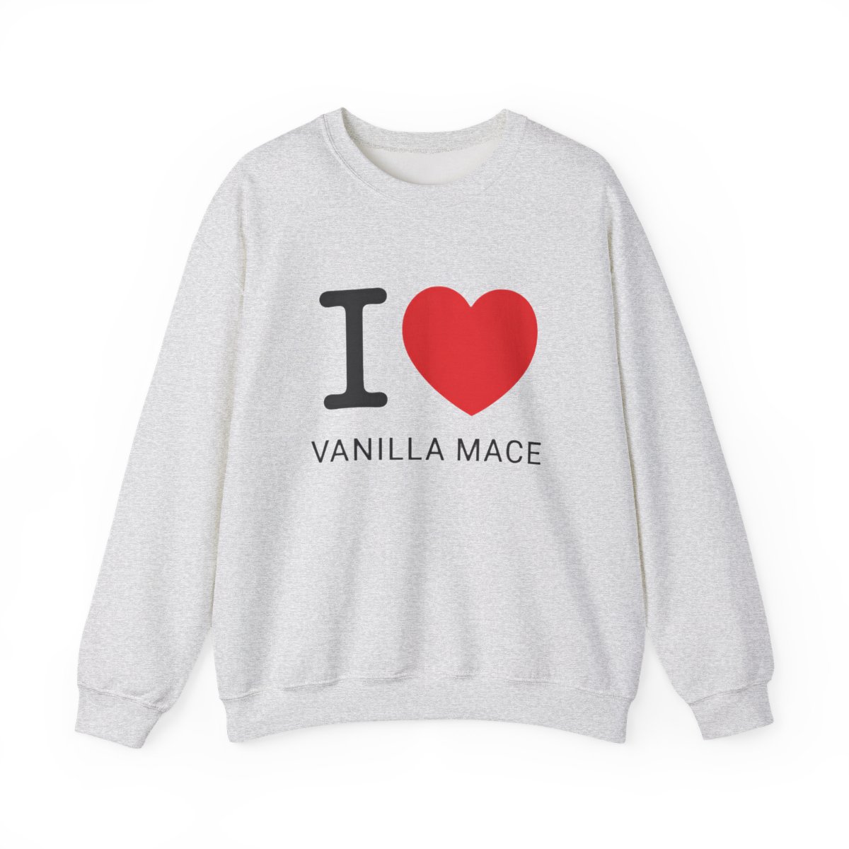 White Sweatshirts featuring the text "I ♥ VANILLA MACE". The "I" is black, the heart is red, and the text is in a simple sans-serif font. The shirt has a crew neck - alternate angle 2, merchandise