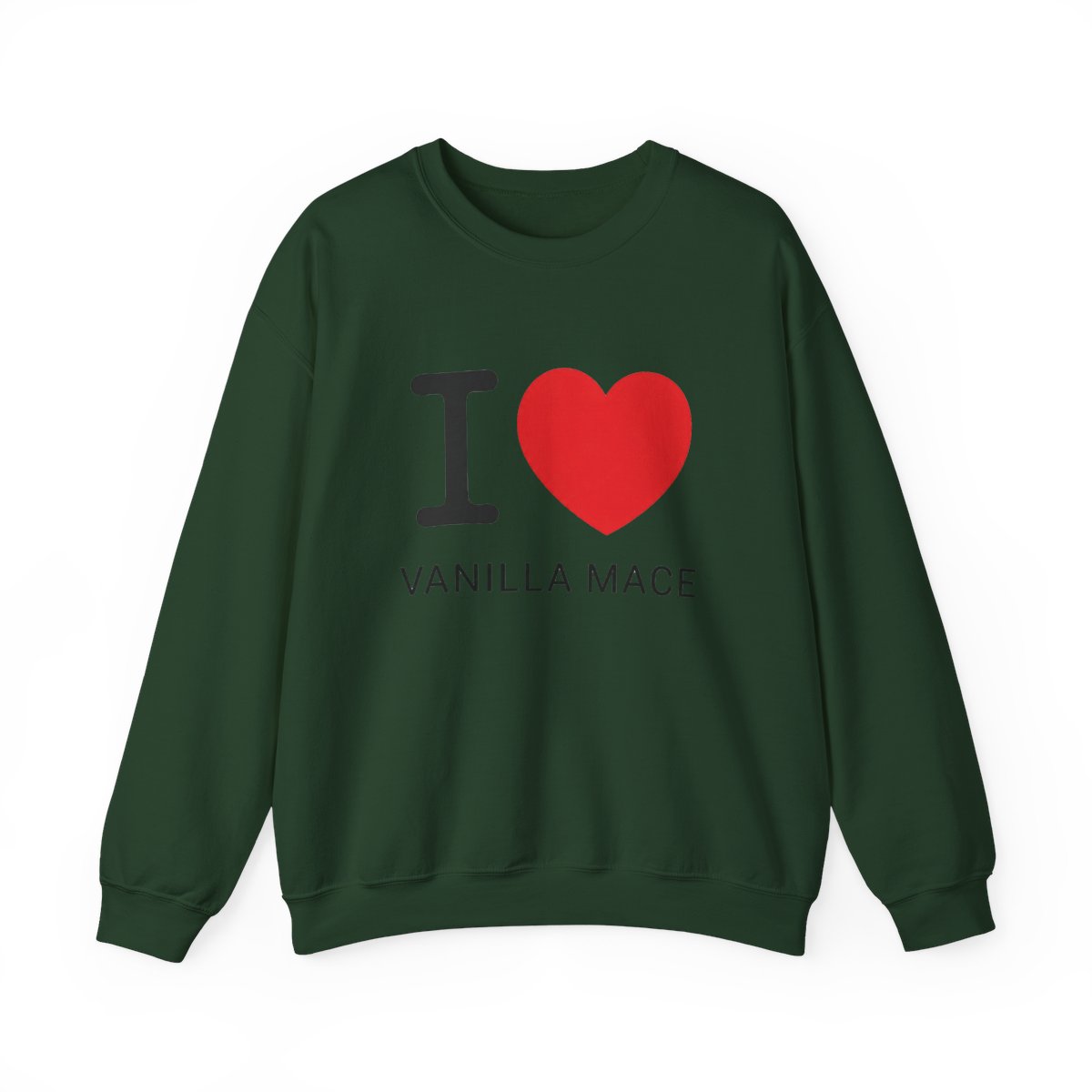 White Sweatshirts featuring the text "I ♥ VANILLA MACE". The "I" is black, the heart is red, and the text is in a simple sans-serif font. The shirt has a crew neck - alternate angle 4, merchandise